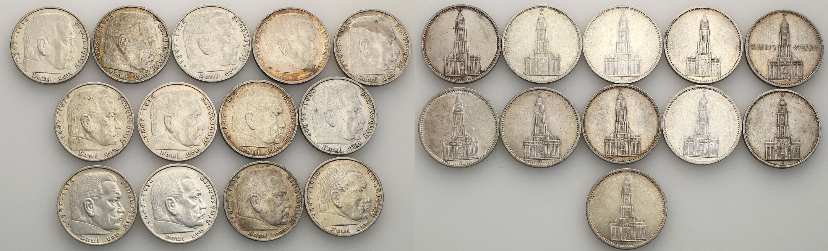 Niemcy, III Rzesza. Zestaw monet 5 marek kościół Hindenburg (1934-1935)